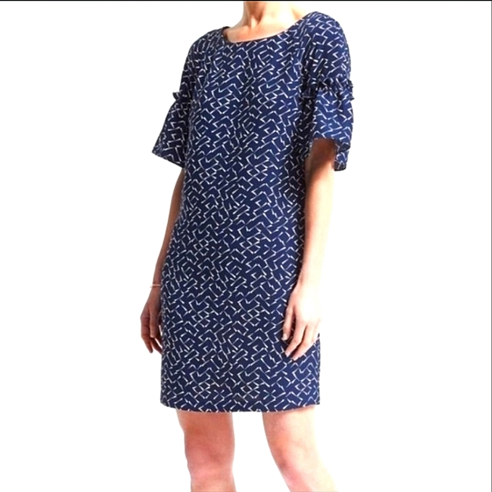 Banana Republic Puff Sleeve Shift Dress – Navy and White – Size S